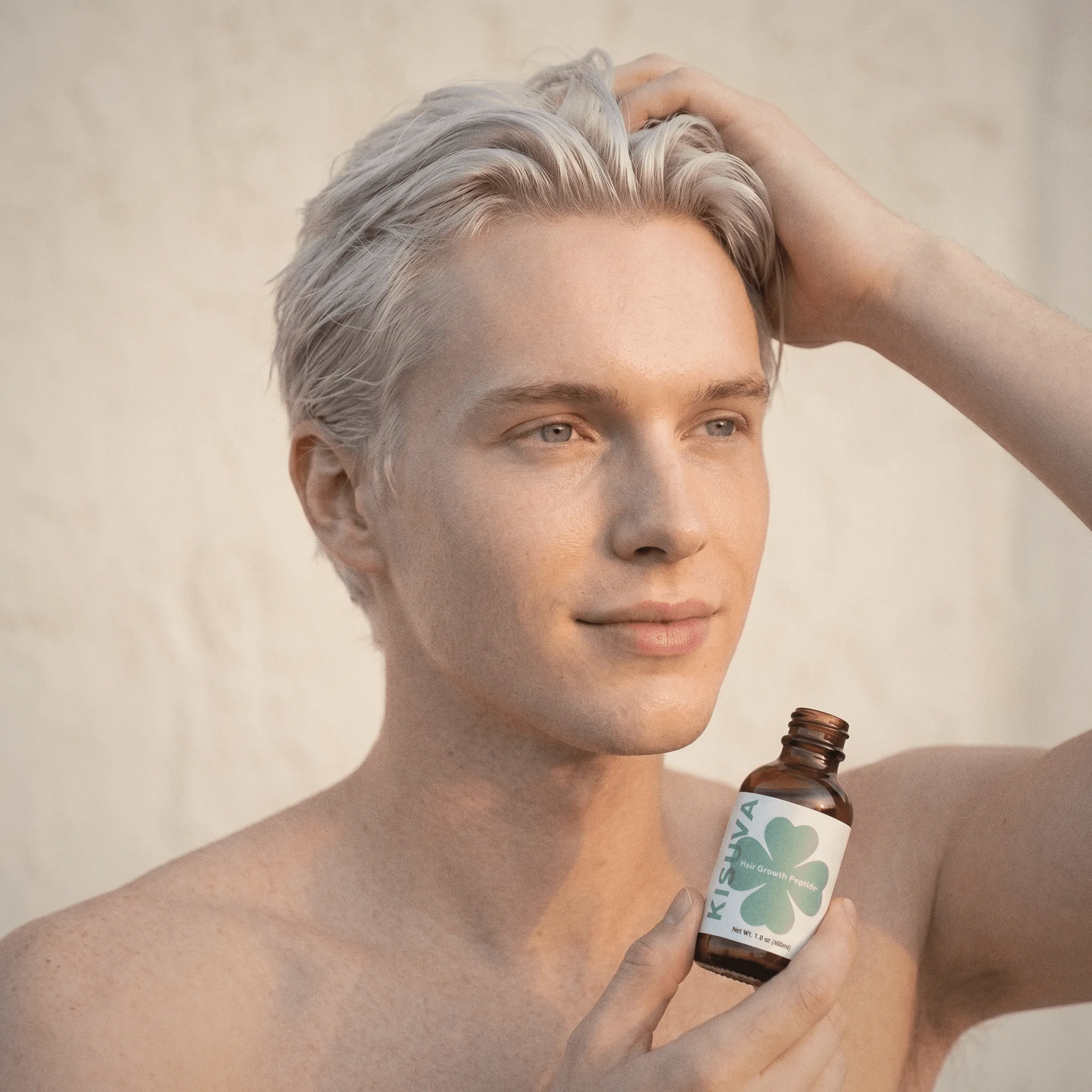 Blonde man showing hair results