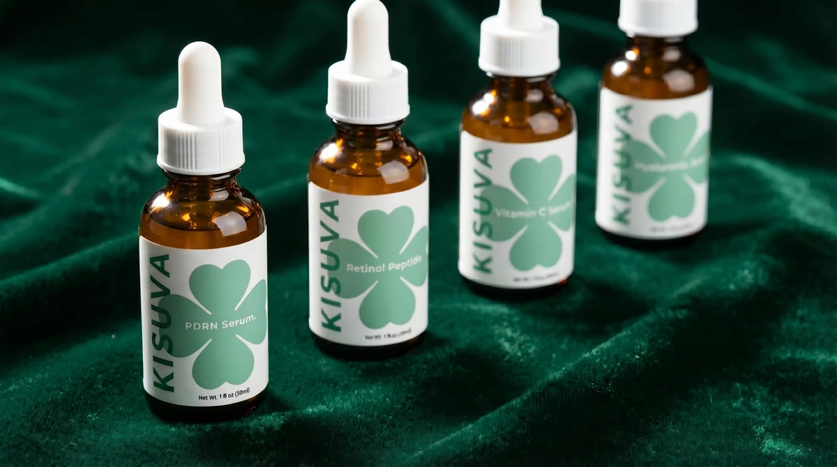 Kisuva 4-serum Glow Kit on green velvet